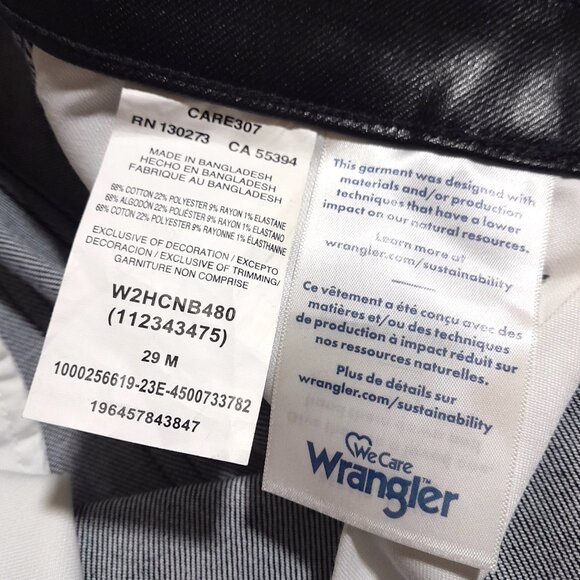 Wrangler Walker 677 High Rise Slim Black Coated Shiny Women's Jeans sz 29 - Picture 4 of 9